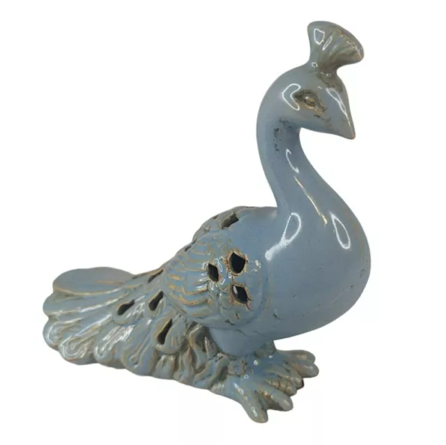 Peacock With Tail Down Turquoise Glaze Ceramic Figurine Pomander