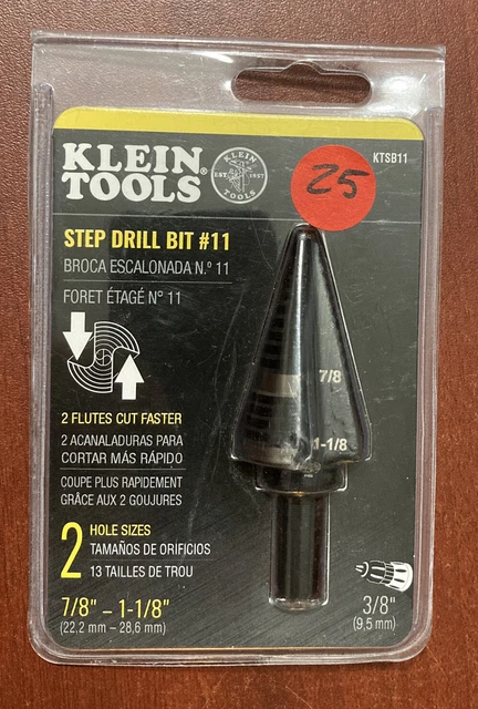 KLEIN TOOLS KTSB11 Step Drill Bit #11 Double-Fluted 7/8 to 1-1/8-Inch
