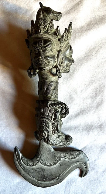 Vintage Bronze Horse Head Phurba Axe (12 Inches - 2 lb. 13 oz) See All 11 Photos
