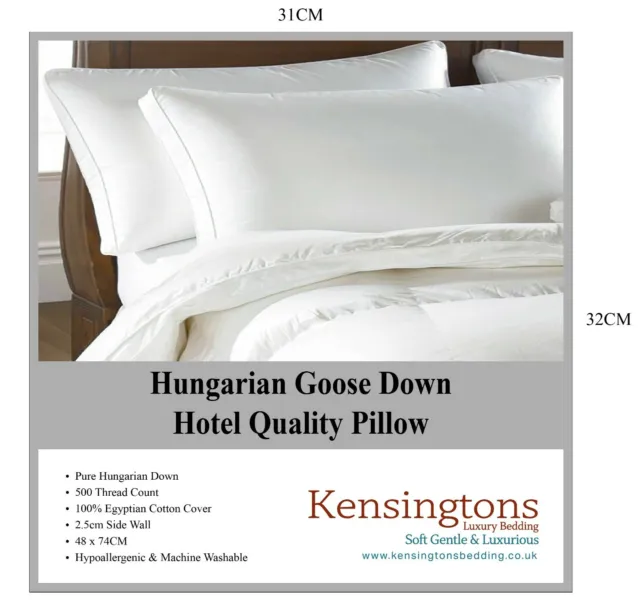 Kensingtons®Pure Hungarian Goose Down Pillows Soft Luxurious 400T/C Cotton Cover