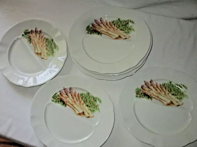 6 assiettes a asperges en porcelaine de PILLIVUYT  2/2-TBE-DECOR SERIGRAPHIE