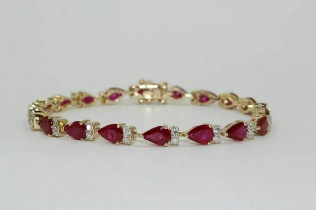 5.00Ct Pear Cut Ruby & Diamond 14K Yellow Gold Over Tennis Bracelet for Womens