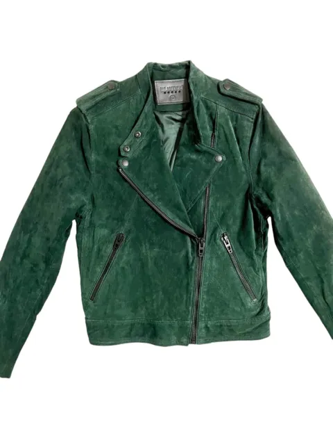 BlankNYC Green Suede Leather Moto Jacket Zip  Asymmetrical Cropped SZ M New 3