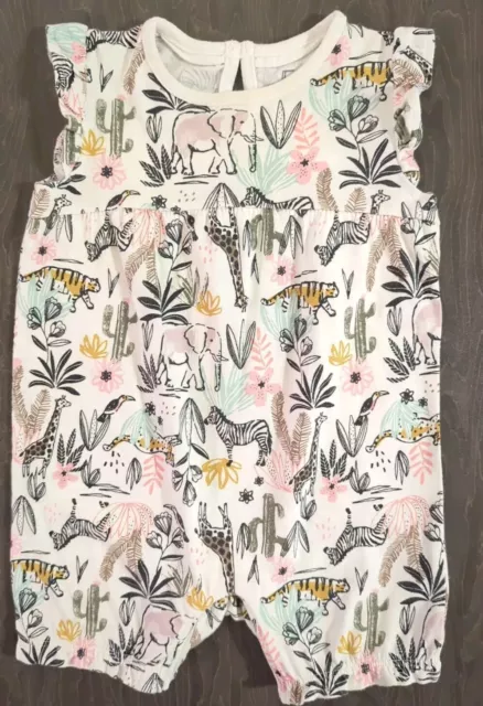 F&F Baby Girls 6-9 Months Jungle Animal Themed Romper Outfit (A519)