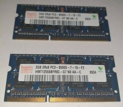 HYNIX 2x 2gb = 4GB RAM MEMORY DDR3 - 2Rx8 PC3-8500S-7-10-f2 hmt125s6bfr8c-g7-n0