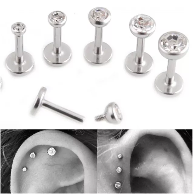 Crystal Labret Ear Stud BEZEL 18g  Helix Cartilage Tragus Conch x 1