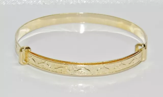 Solid 9ct Gold Dolphin Expanding Baby Bangle -  NEW - Gift Boxed 3