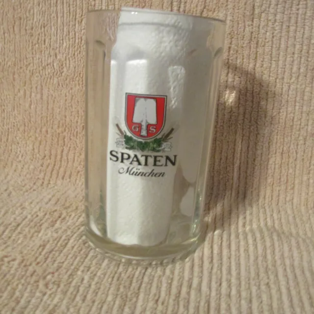 Spaten Munchen of GERMANY Beer Mug STEIN Clear Glass OKTOBERFEST