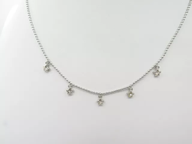 Signed LR Clear Rhinestone Silver Tone Star Charm Chain Necklace Vintage