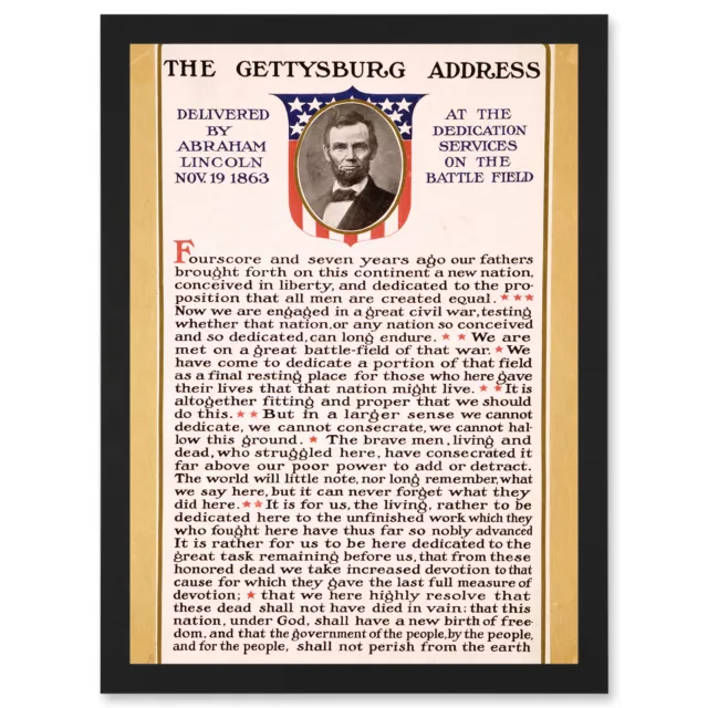 War US Civil President Abraham Lincoln Gettysburg Address Framed A3 Art Print