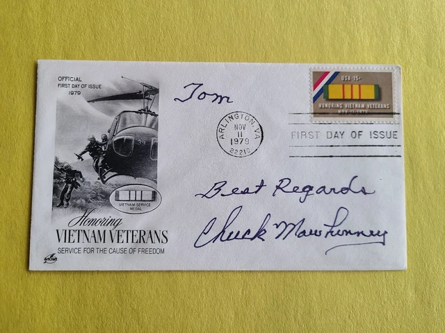 Charles Mawhinney   Vietnam USMC Sniper 103 Kills Signed   FDC  Inscribed   Tom