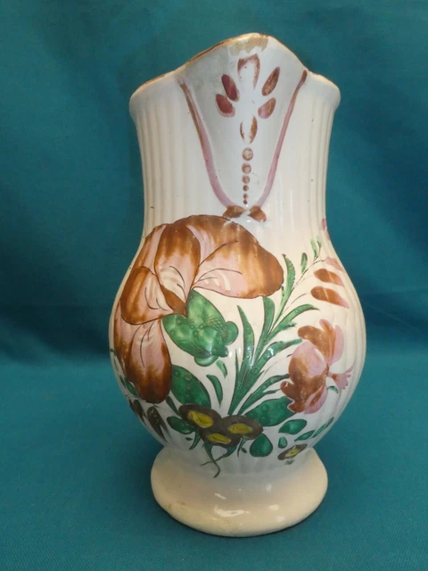 Xviii° Xix° Pichet En Faience Polychrome De L'est Décor Floral