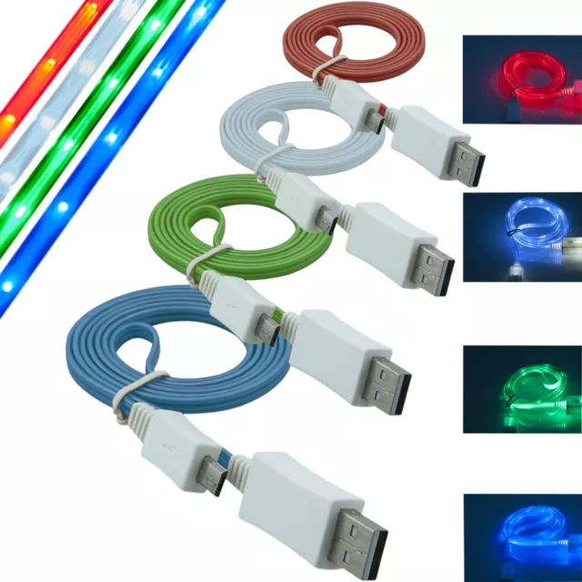 C.D.R. LED Licht 2.0 Micro USB Datenkabel Ladekabel Daten Lade Kabel für Samsung