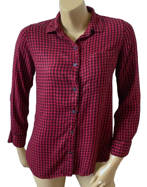 OLD NAVY Womens Size Medium Gingham Plaid Long Sleeve Rayon Button Front Shirt