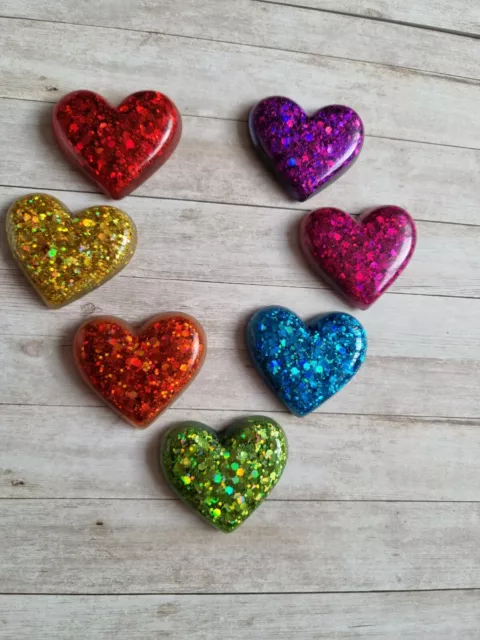 Rainbow Colours Hearts Fridge Magnet Sets 7 Pcs Handmade Resin By GlitzyByLita