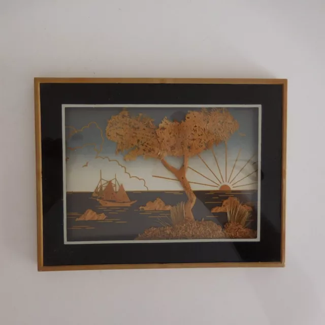 Tableau cadre paysage marin fait main vintage art déco design XX PN France N2831