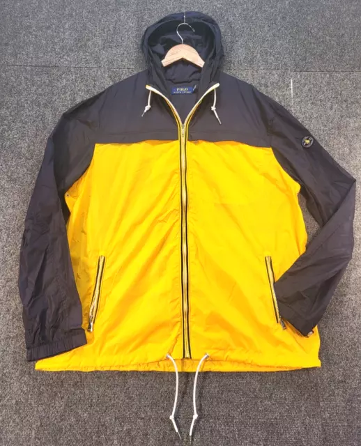 Polo Ralph Lauren Men's Rain Jacket Navy/Yellow Size LG Hooded Zip Windbreaker