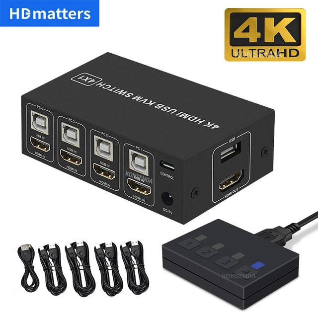 4/2 PORT HDMI 2.0 KVM Switch Box 4K 60Hz USB KVM Switcher Keyboard ...