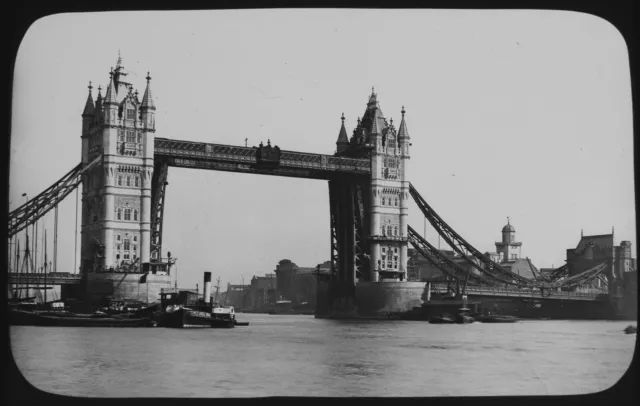 ANTIQUE GWW Magic Lantern Slide TOWER BRIDGE LONDON C1900 VICTORIAN PHOTO