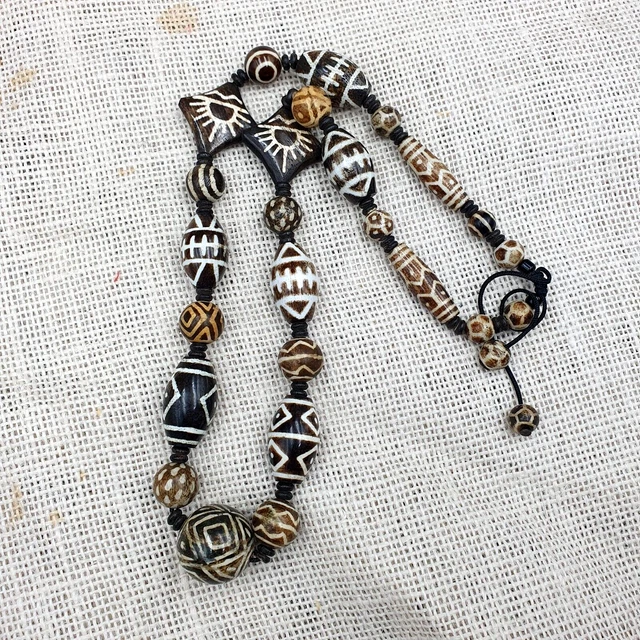 South Asian Burmese Old Pumtek Pyu beads Long necklace rare patterns #1