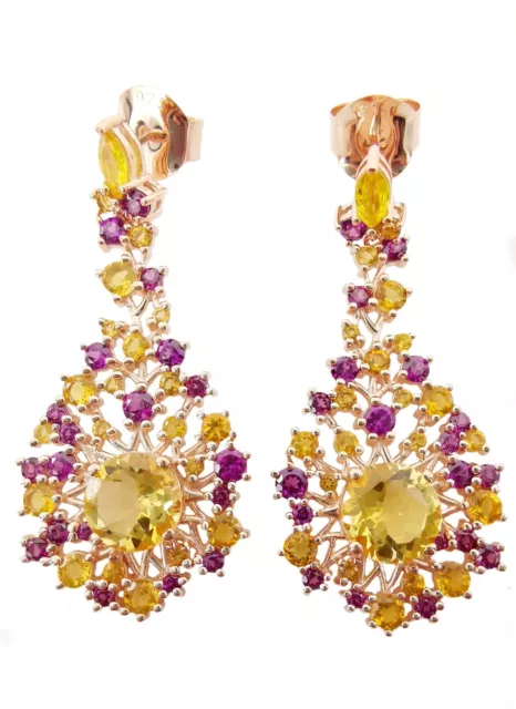 Meher's Jewelry 2" Madeira Citrine, Yellow Sapphire Multi Gemstone Drop Earring