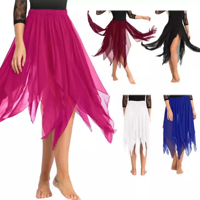 US Women Chiffon Fairy Belly Dance Asymmetric Side Split Skirt Halloween Costume