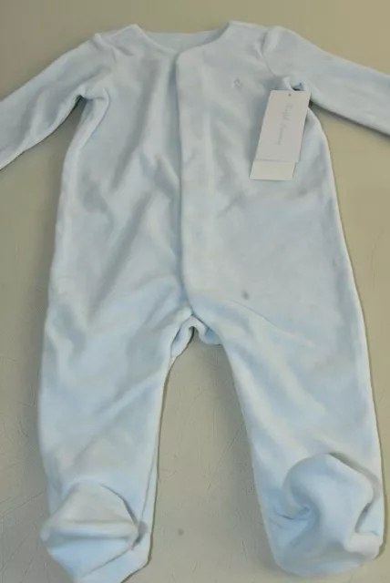 $39.50 NEW Ralph Lauren Kids Baby Boys Footed Coveralls PALE BLUE VELOUR 6 M