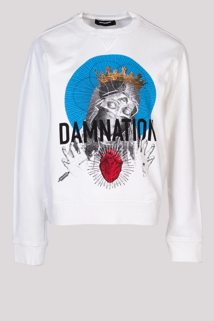 RRP €285 DSQUARED2 Pullover Sweatshirt Size S DAMNATION Print Crew Neck