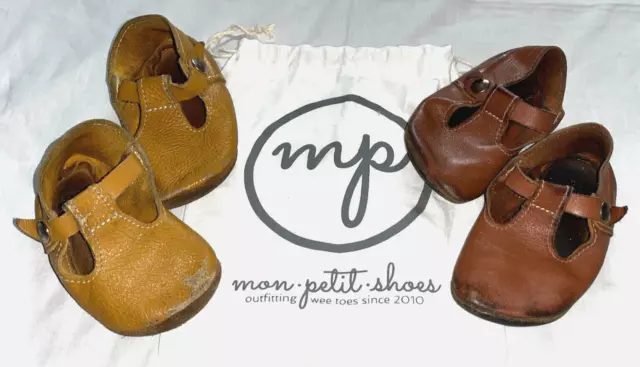 Mon Petit Leather Soft Sole T-strap Handmade Shoes Toddler Size 5 + Size 6 Lot