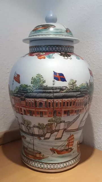 Alte Handbemalte Chinesische Vase mit Guangxu Marke Stempel Kolonialzeit