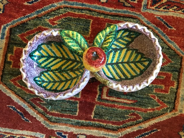VINTAGE ITALIAN MAJOLICA  ART POTTERY Divided Dish MCM Peach