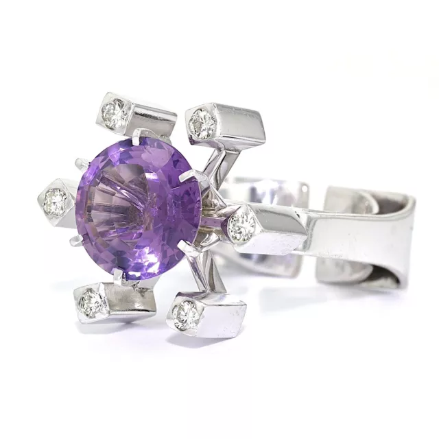 Vintage Design Ring in 585er Weißgold mit einem Amethyst und Brillanten