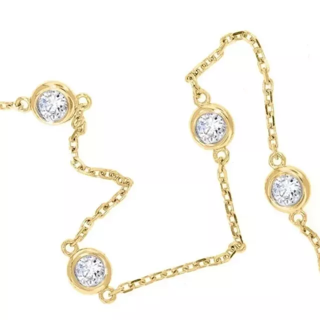 3.00 Ct Lab Created Diamond By The Yard Station Necklace 14k Yellow Gold Plated