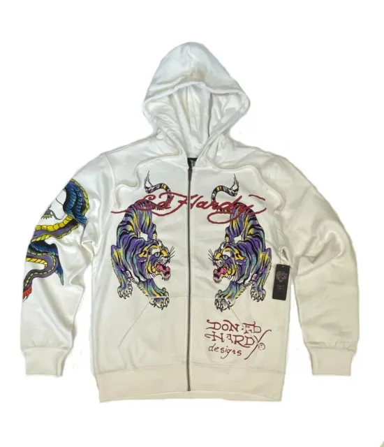 Ed Hardy Tiger Dragon Lightweight Hoodie (Ehm1301-35) Color: Ivory