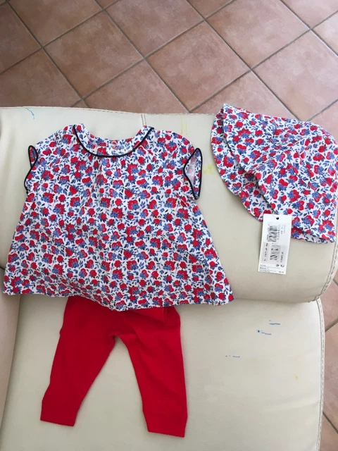 Completo bimba neonata petit bateau 6-9 mesi 67 cm con cappellino coordinato