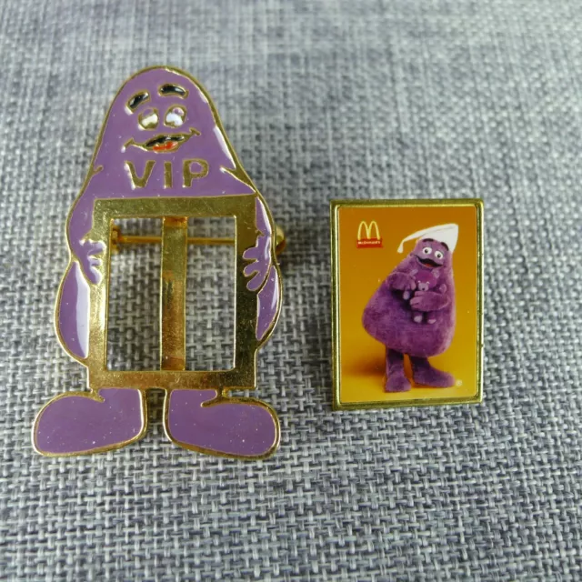 McDonald's Grimace VIP Picture Frame Brooch Pin And Purple Teddy Bedtime Pin