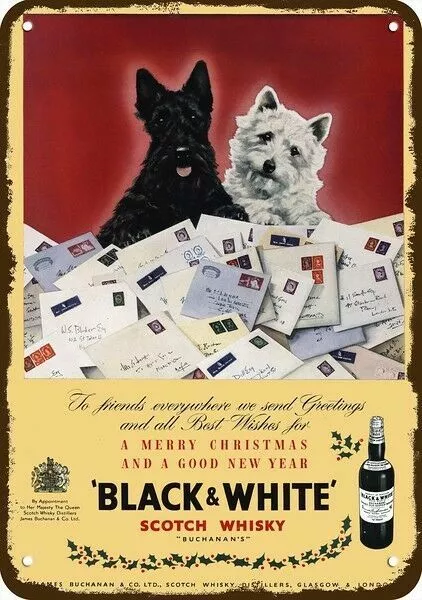 1958 BLACK & WHITE Whisky Westie Scotty Vintg-Look DECORATIVE REPLICA METAL SIGN