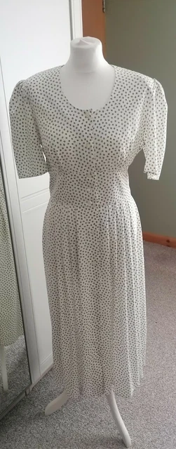 Abito da tè vintage St. Michael M&S taglia 12 crema e nero midi core cottage
