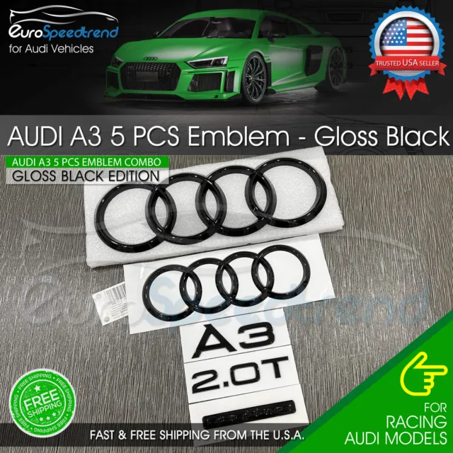 Audi A3 Front Rear Rings Emblem Gloss Black Trunk Quattro 2.0T TDI Badge 2021 +