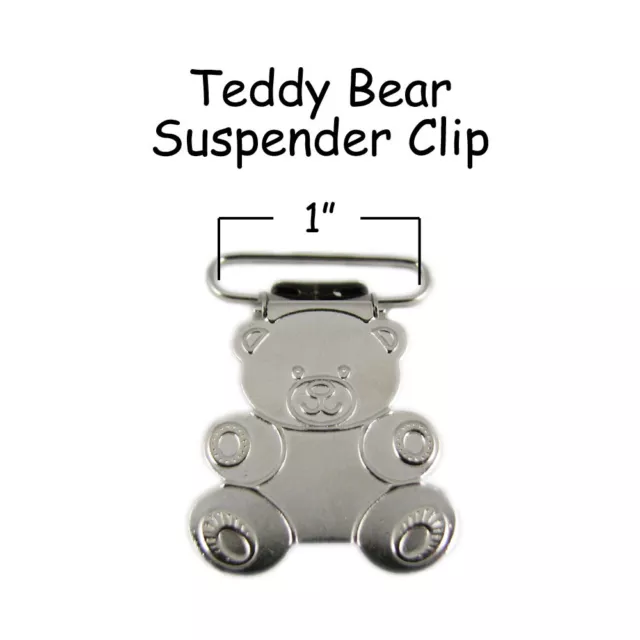 10 Suspender Paci Pacifier Holder Mitten Clips - Teddy Bear 1" w/ Inserts