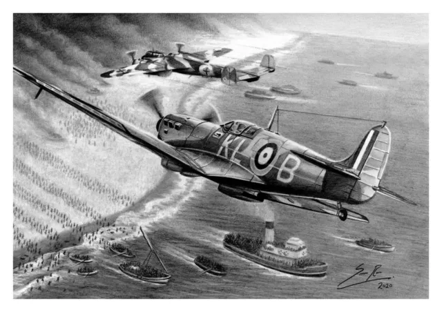 RAF WW2 Dunkirk Spitfire (A3 Print) Pencil Drawing