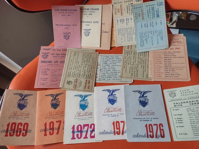 19 libretti calendario CAI Verona gite Montagna Club Alpino Battisti anni 50 '70 19 libretti calendario CAI Verona gite Montagna Club Alpino Battisti anni 50 '70