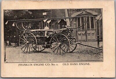Vintage Franklin, Mass. Postcard "FRANKLIN ENGINE CO. No. 2 - Old Hand Engine"