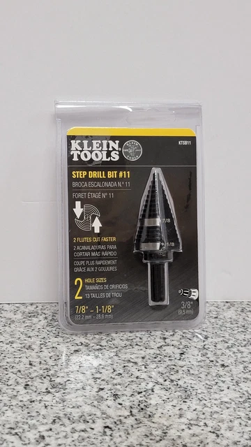 Klein Tools KTSB11 High Speed Step Drill Bit #11 Double-Fluted 7/8 to 1-1/8" a-x