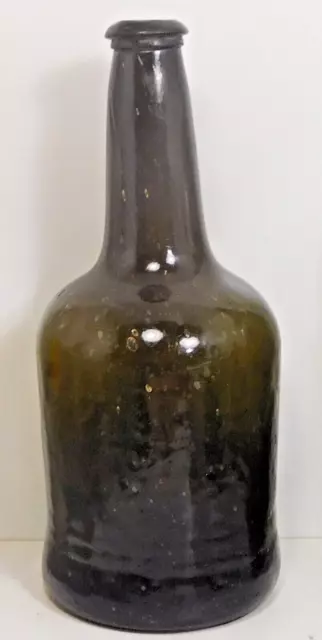 c1740 PONTIL FREE BLOWN BLACK GLASS WINE BOTTLE  PIRATE