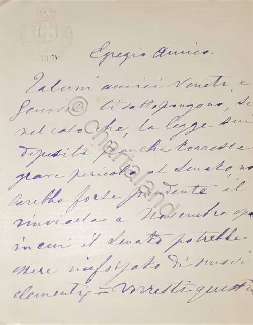 Lettera manoscritta con autografo - Senatore Lazzaro Negrotto Cambiaso - 1880 ca