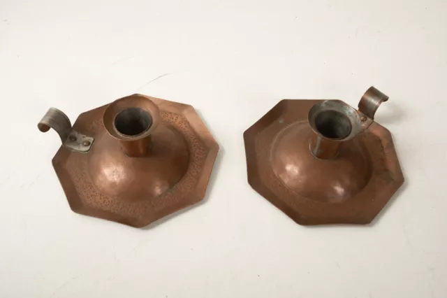 Pair Hammered Copper Candle Holders (A4R) Unmarked Arts & Crafts (JSF6) Brass