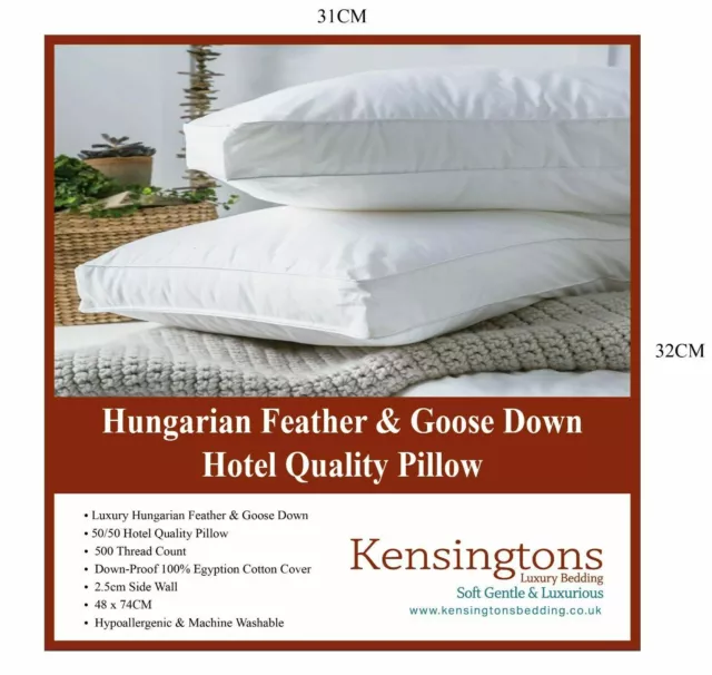 Large Soft Pillows Goose Feather & Down Antibacterial 2 Pack Hotel Quality 48x74