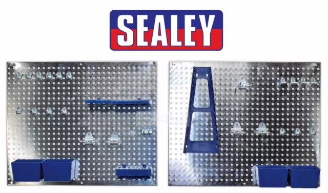 Sealey S01102 34 Piece Metal Wall Storage Tool Pegboard Holder + Hooks & Boxes