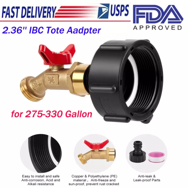 IBC Tank Fitting, 2.36'' Fine Thread Adapter for 275-330 Gallon IBC Tote Tank